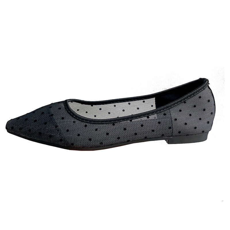 Sandals Fashion Korean Version Spring And Summer New Breathable Polka Dot Mesh Pointed Toe Comfortable Soft Sole Flat Heel Women's Shoes