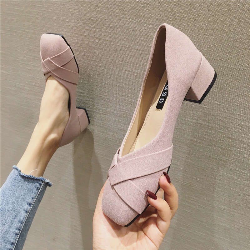 2023 Spring And Summer Versatile Square Head Shallow Mouth Coarse Custom Women's Grandma Black Professional Low Middle Heel Work Shoes