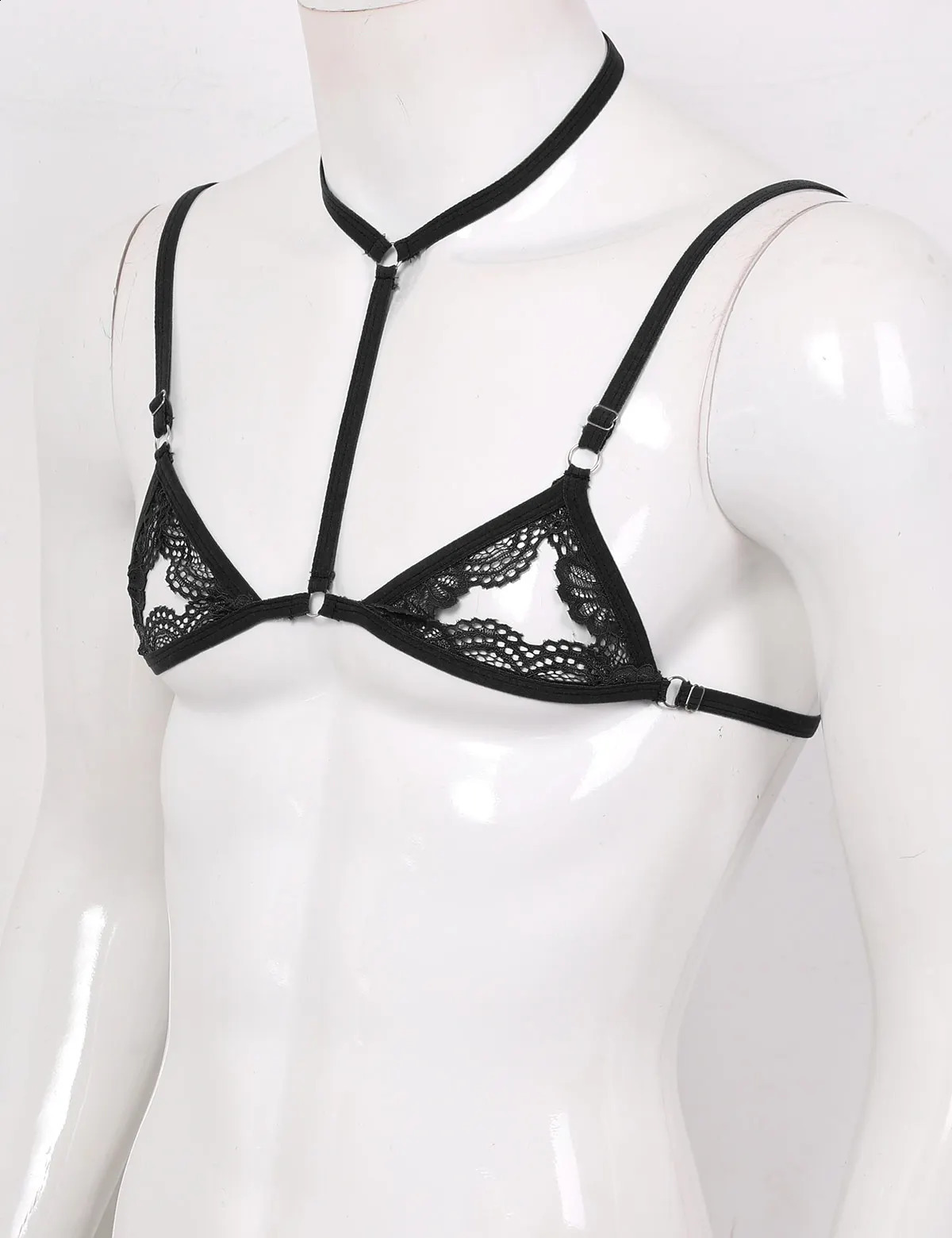 Mens Erotic Sissy Underwear Bra Lace Lingerie Halter Neck Adjustable Spaghetti Straps Wirefree Unlined Mini Tops Sexy 241105