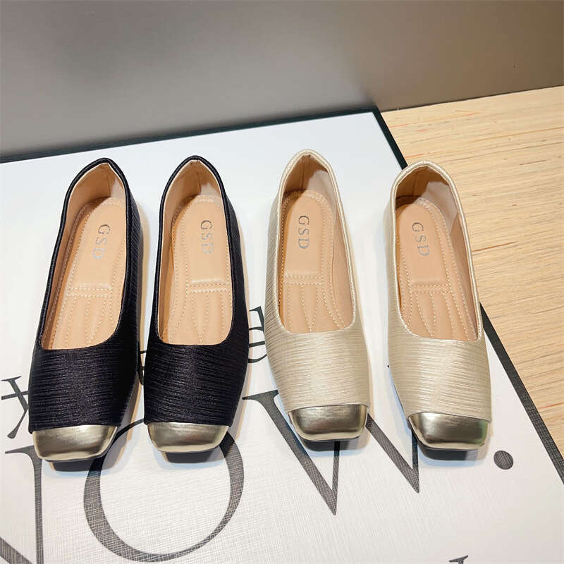 French Single Shoe Women's 2024 Spring And Summer New Versatile Square Toe Shallow Mouth Small Fragrant Style Scoop Gentle Flat Bean Shoes