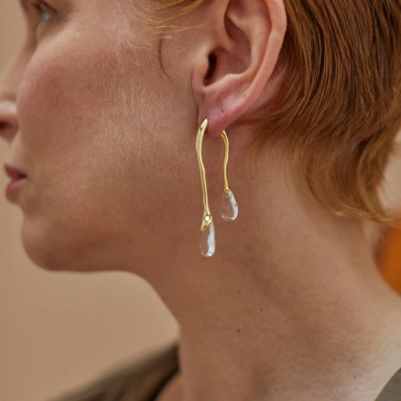 European and American Fashion Exaggerated Retro Transparent Crystal Pendant Stud Earrings Contracted Geometric Long Earrings 241105
