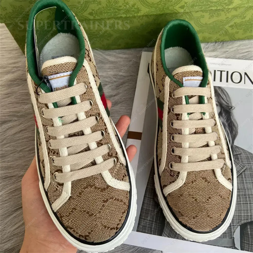 Designer Tennis Sneakers Canvas Casual Shoes Women Men Shoes Ace Rubber Sole Embroidered Beige Washed Jacquard Denim Fashion Classic shoe