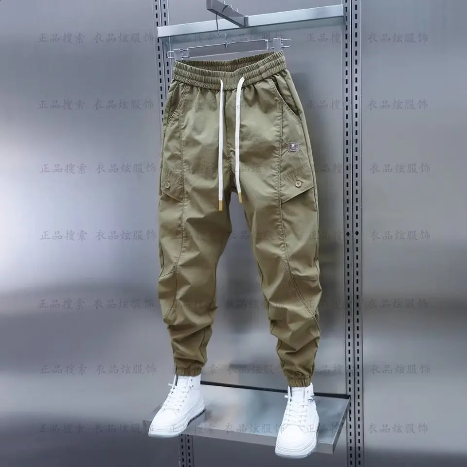 Fleece Mens Casual Pants Drawstring Cargo Trousers Korean Fashion Streetwear High Quality y Men Clothing 241105