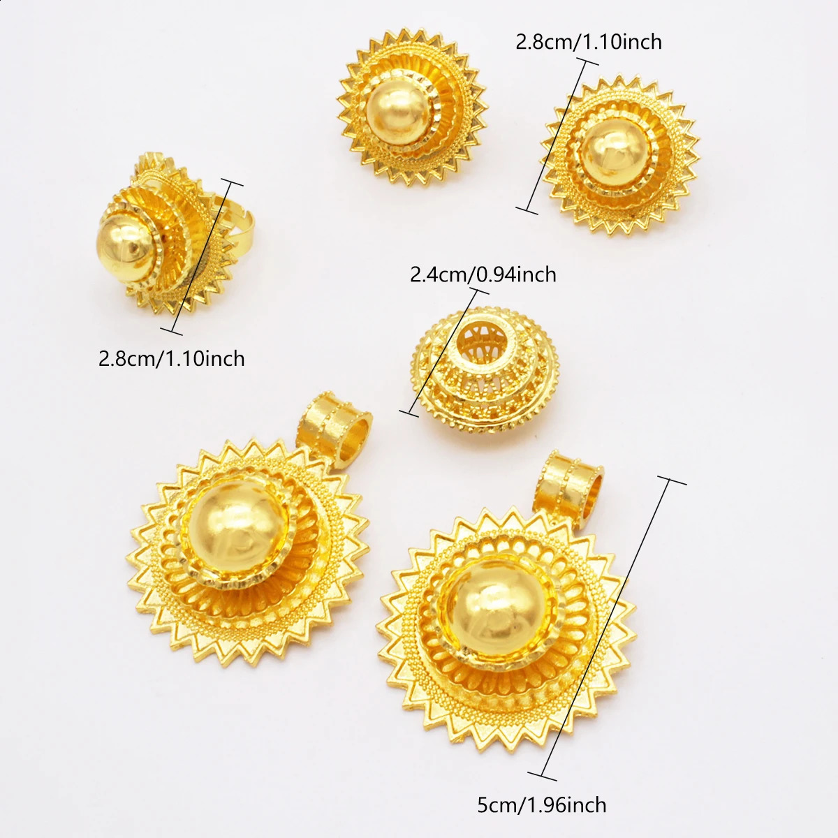 African wedding gold color jewelry sets for women Dubai bridal party gifts round pendant rope necklace bracelet earring ring set 241105