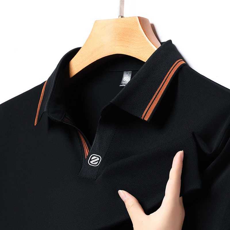 High end new summer mens collar embroidered print ice silk short slip shirt business casual T-shirt mens clothing W241104
