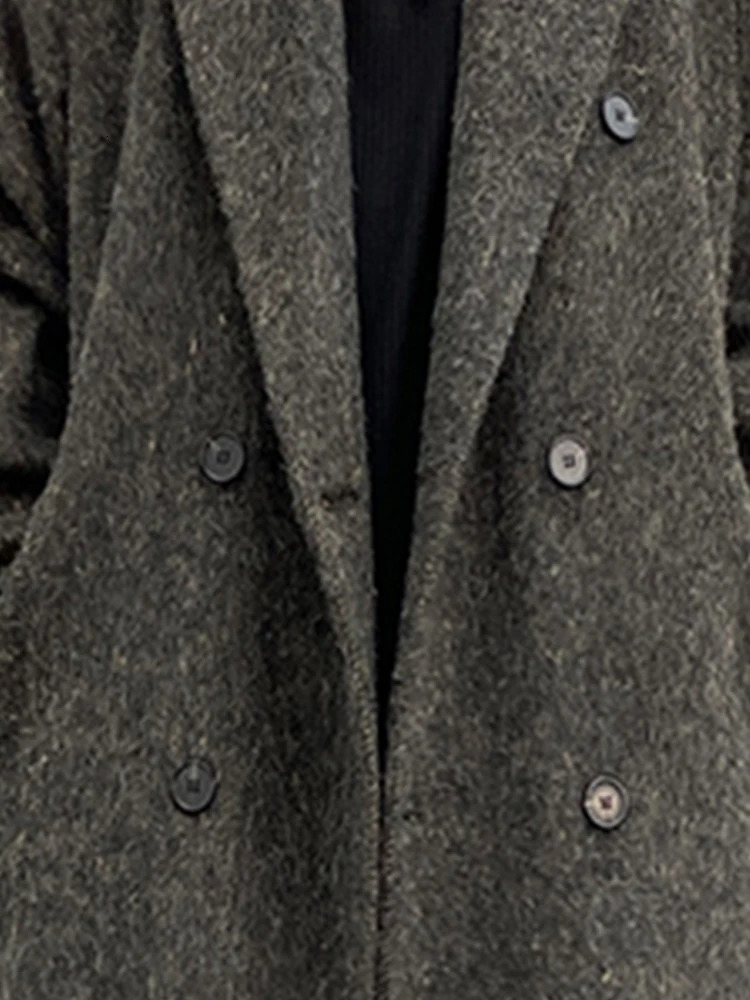 Mauroicardi Autumn Winter Long Loose Casual Warm Soft Woolen Trench Coat Men Double Breasted Wool Overcoat Korean Fashion 241104