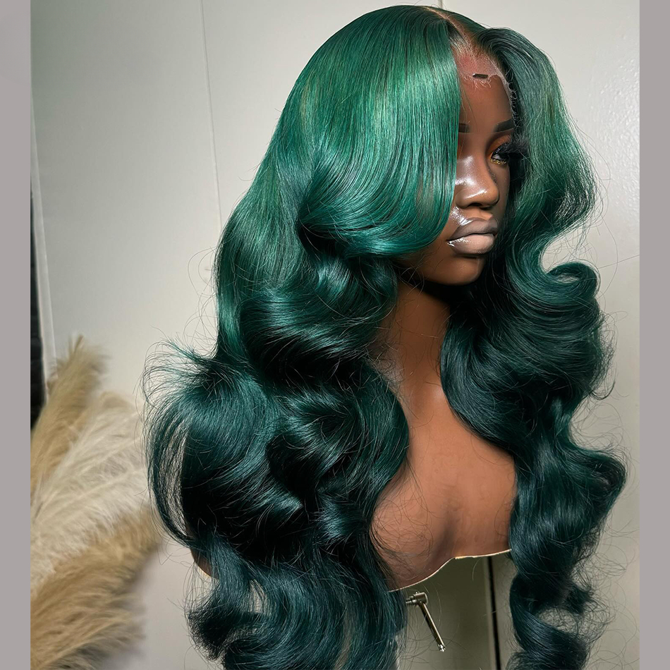 13X4 Ready Go Wavy Human Hair Lace Front Wig Ombre 1B Green Brazilian Remy 13X6 Body Wave Lace Frontal Wig Synthetic Lace Closure Wigs