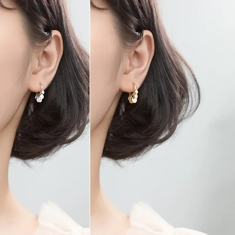 TrustDavis 925 Sterling Silver Round Disc Tassel Pendant Hoop Earrings For Women Girls Party Daily Wear Jewelry DA2429 241105