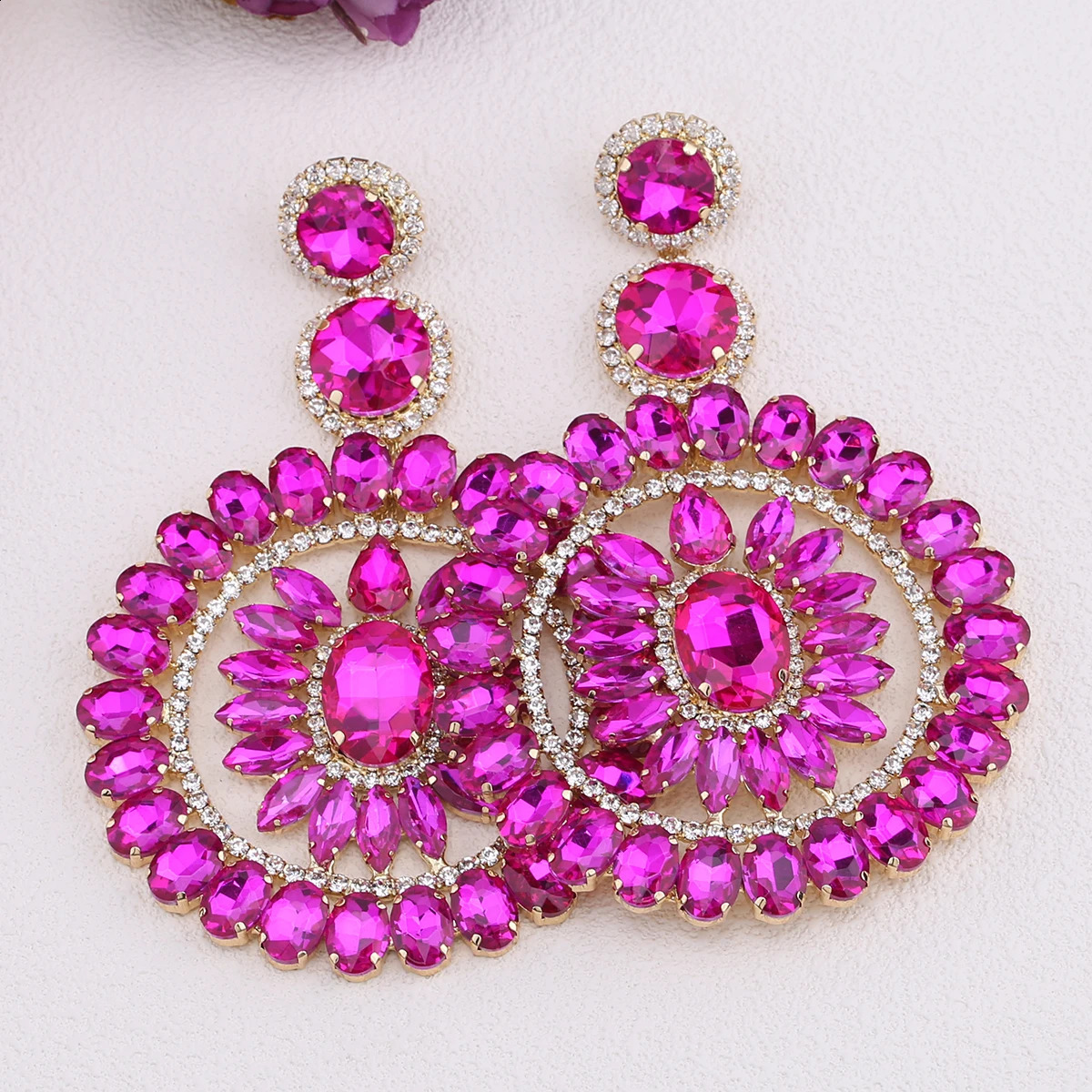 Large Dangle Earrings For Women Girl Elegant Metal Hollow Round Crystal Brincos Pendant Jewelry Accessories 241105