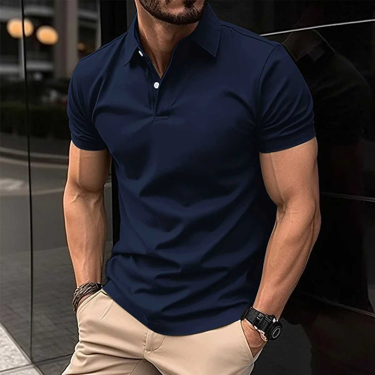 Best Mens Short Sleeve Shirt with Collar Button Solid Color Top for Summer Casual and Comfortable Mens Clothing W241104
