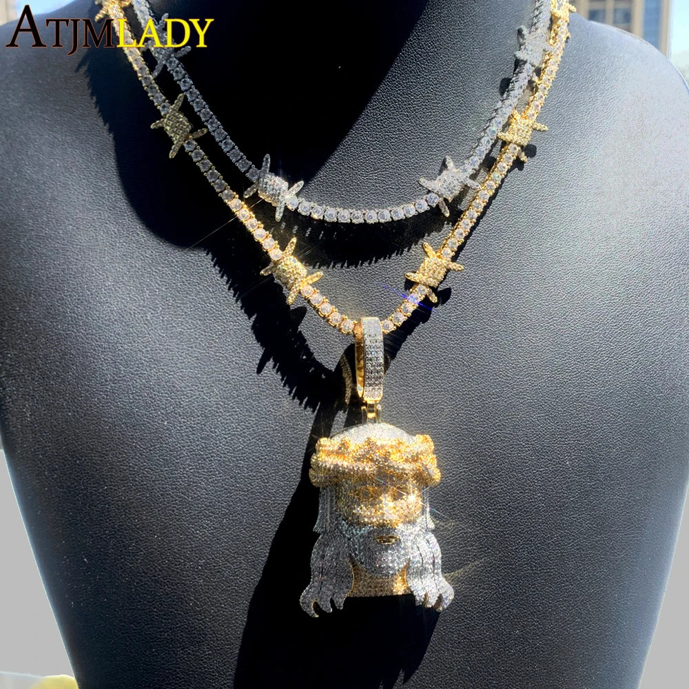 2025 New model 2024 Shining Jesus Christ Head Necklace with Fully Micro Paving 5A Cubic Zirconia Pendant for Mens Ice Charm Hip Hop Jewelry241105