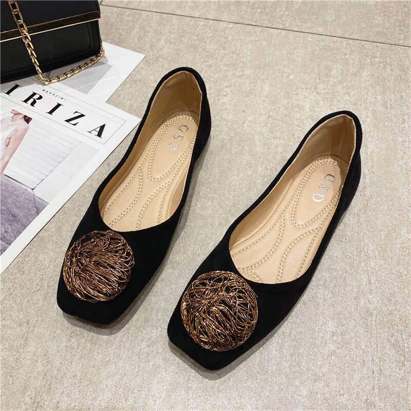 Soft Soled Comfortable Plus Size Scoop For Women 2023 New Korean Version Suede Cover Feet Flat Bean Shoes Square Toe Shallow Mouth Single Shoe