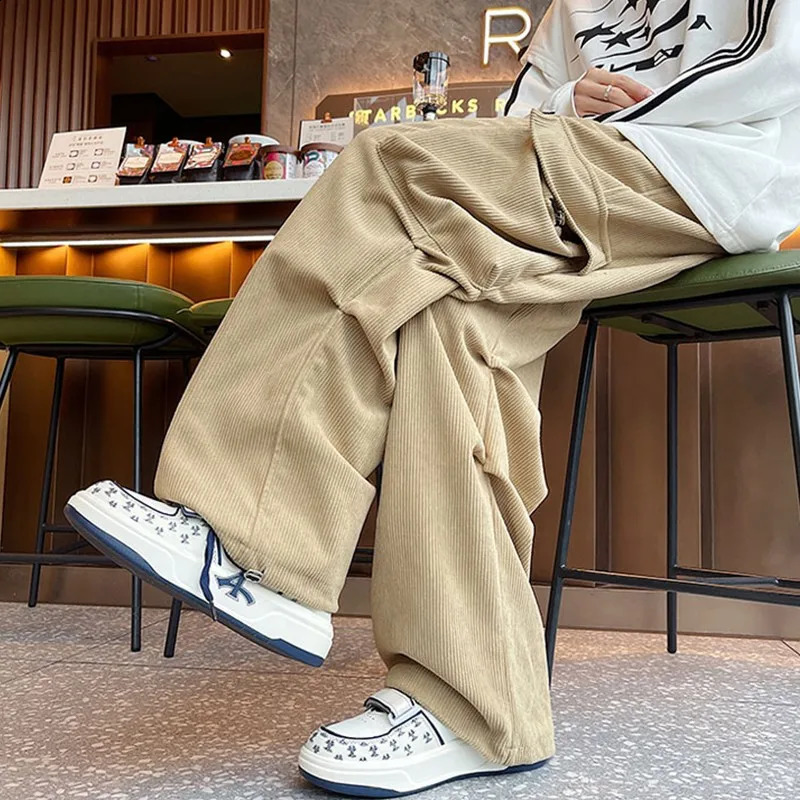 Corduroy khaki cargo pants mens work clothes mens work pants street backpacks cargo pants mens size 3XL autumn item 241105