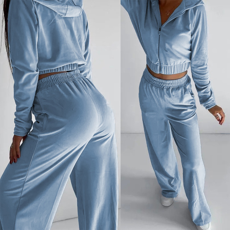 Autumn New Female's Casual Sport Pants Suit Solid Color Long Sleeve Cardigan Hoodie Elastic Trousers Women Fall Two-Piece Set