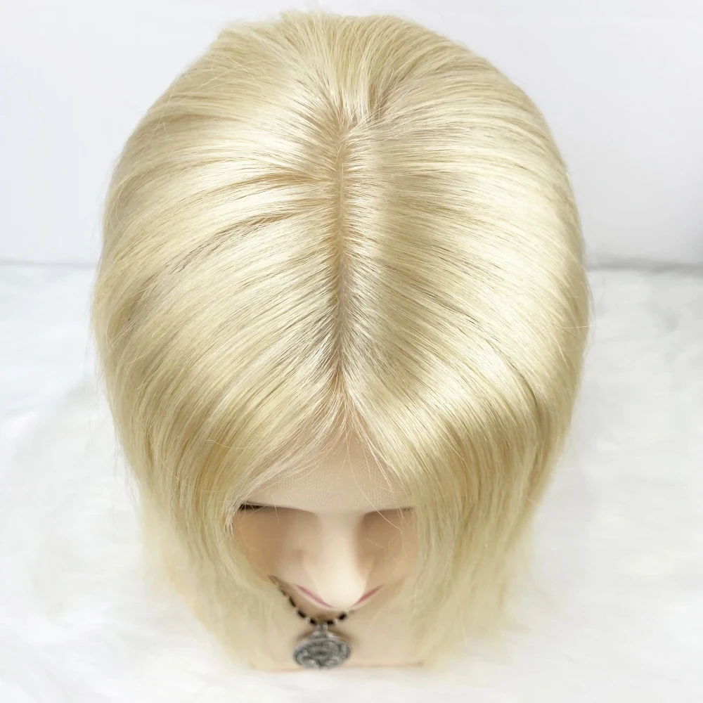 Light Blonde Human Hair Topper Silk Base raw Virgin European Hair Piece with Clips in Silk Top Toupee for Women 12x13cm 15x16cm Diva24