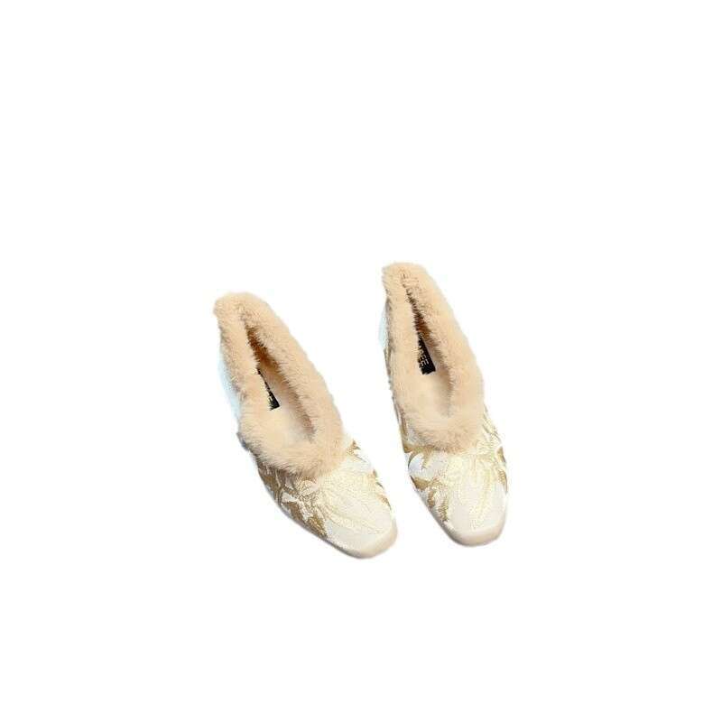 National New Chinese Style Rabbit Fur Coarse Single Order Women With Plush Versatile Soft Sole Fashion Lazy Cotton Shoes For Women's Outdoor Wear