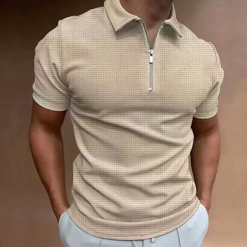 Hommes zip Wfle couleur uni t-shirts Manches courtes chemise casual slim summer 2023 W241104