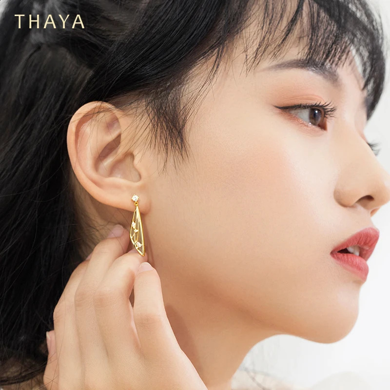 Thaya S925 Silver Women Earring Gold Color Elegant Pendant Earrings Butterfly Fashion Zircon Women Earrings Fine Jewelry 241105
