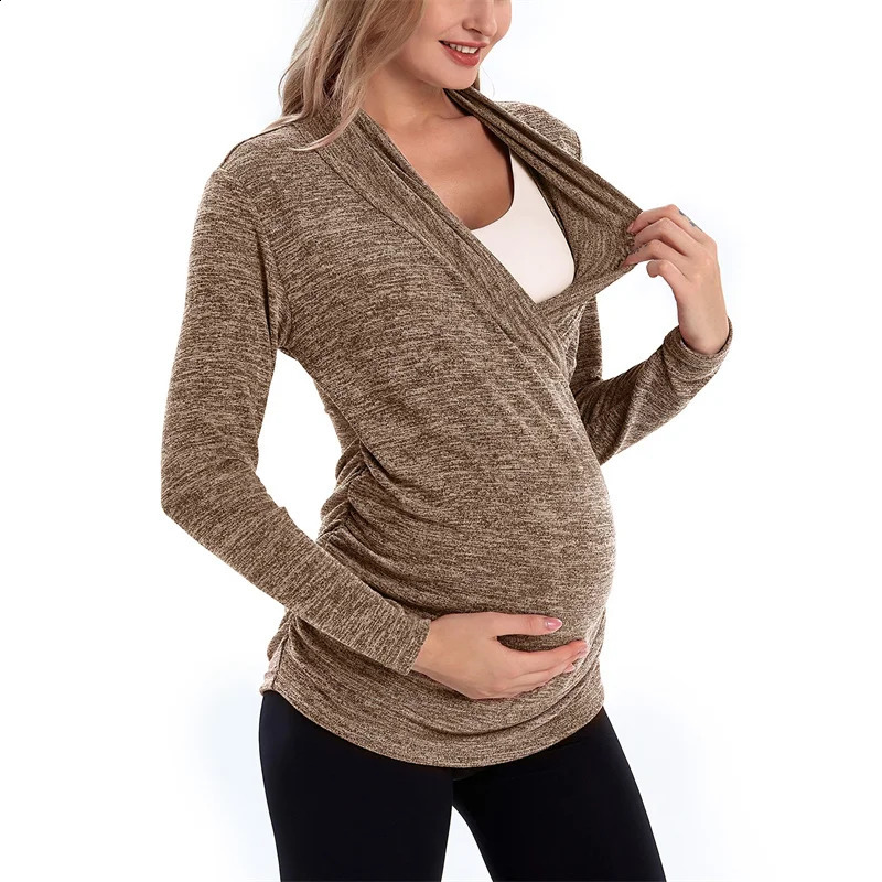 Pregnant womens floral sweaters long sleeved nursing tops autumn and winter pregnant womens feeding clothing 241105