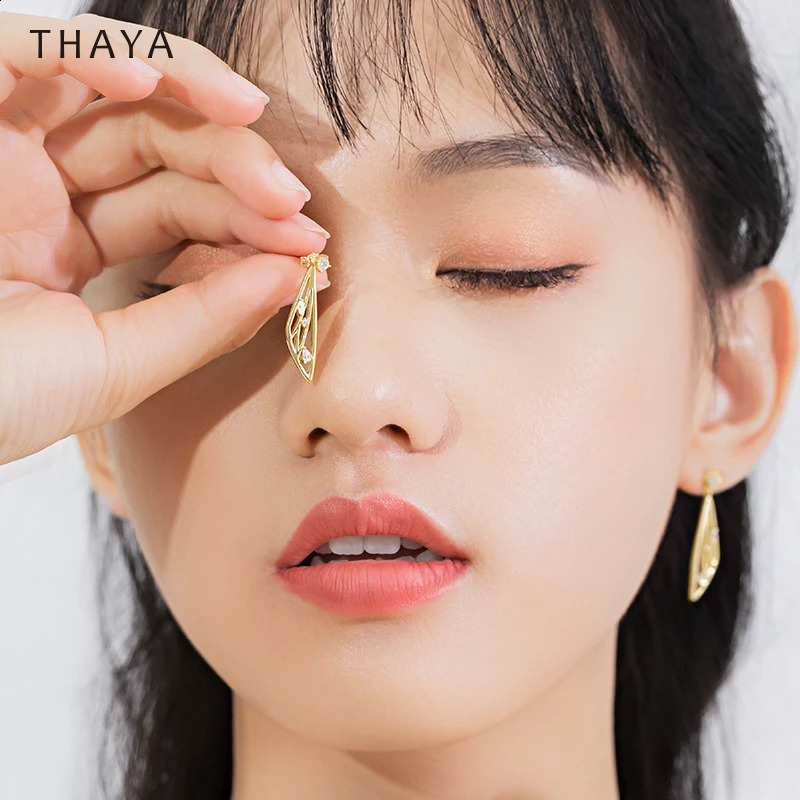 Thaya S925 Silver Women Earring Gold Color Elegant Pendant Earrings Butterfly Fashion Zircon Women Earrings Fine Jewelry 241105