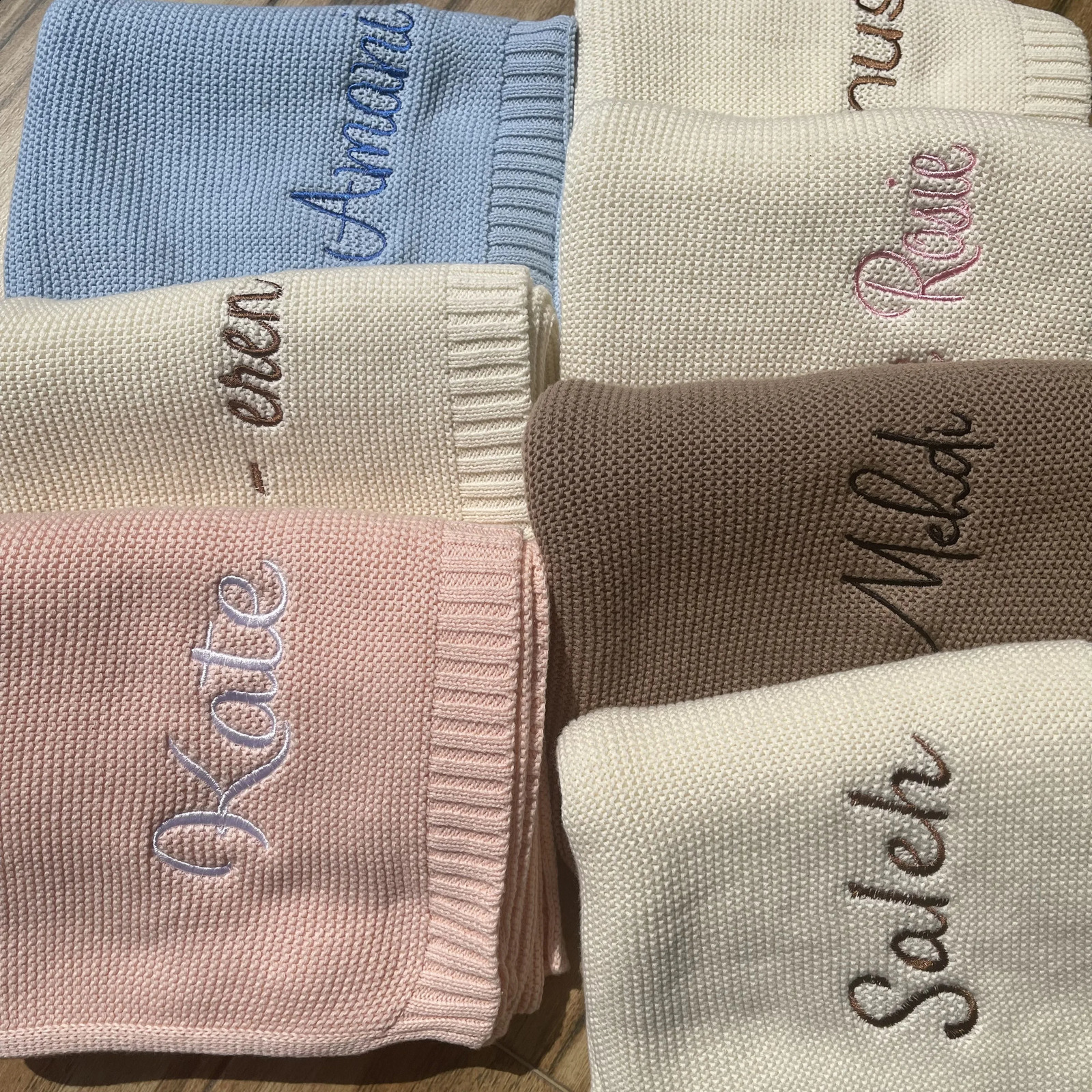 personalized embroidery name handcart blanket born baby gift soft breathable cotton knit baby shower gift 241105