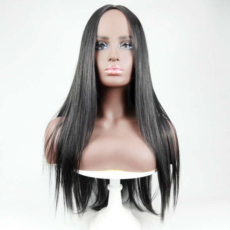 Fashion women's wig middle parting long straight hair chemical fiber ladies headpiece