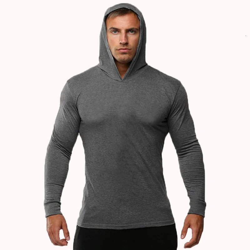 Summer Thin Long Sleeve Hooded European Size Mens Fitness Sports Leisure Running Training GYM 100% Cotton Sweater 241104