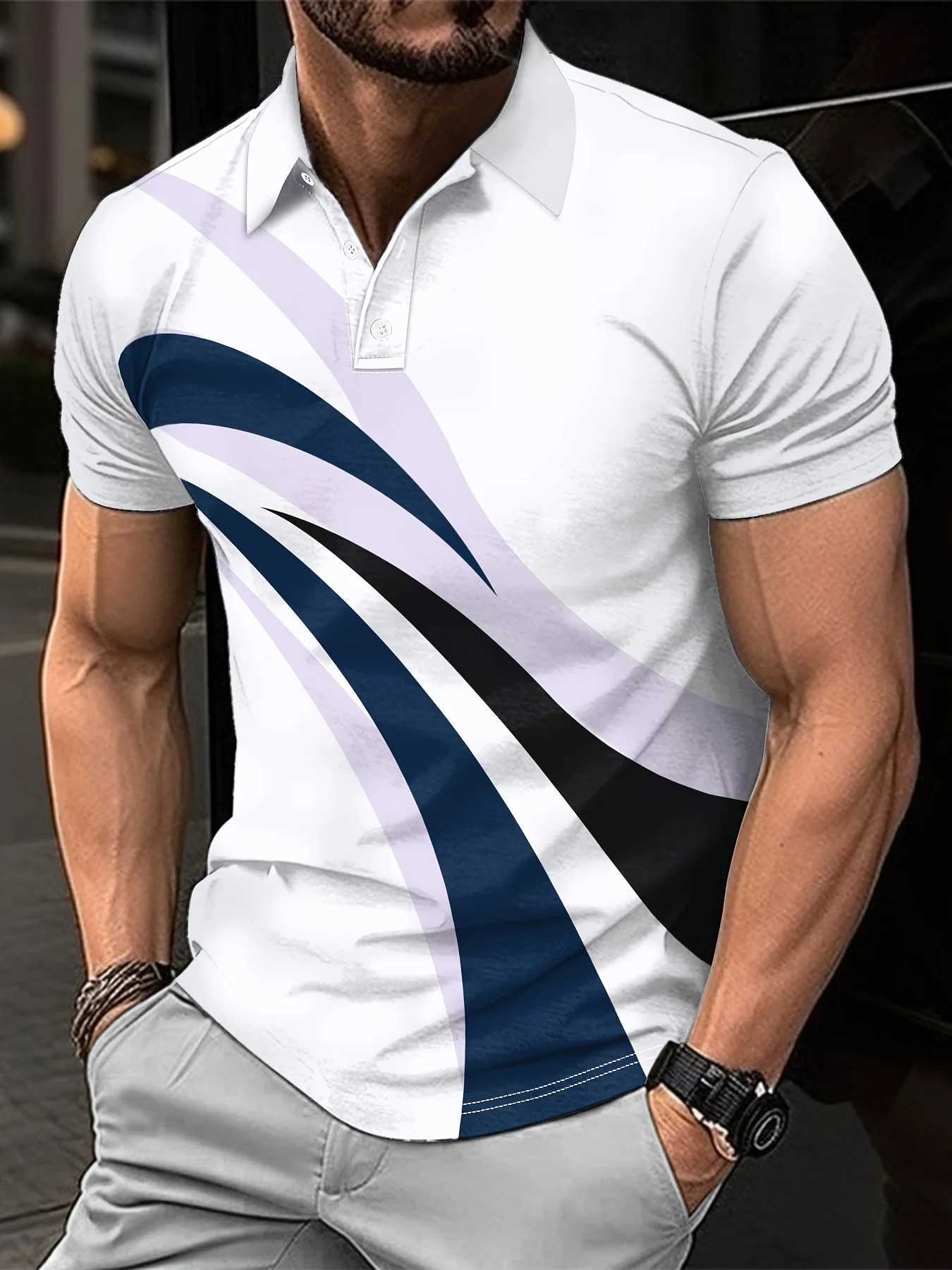 Mens Summer Fashion Short Slip Sport Collar Top Mens Casual 3D Digital Printed Button Top. W241104