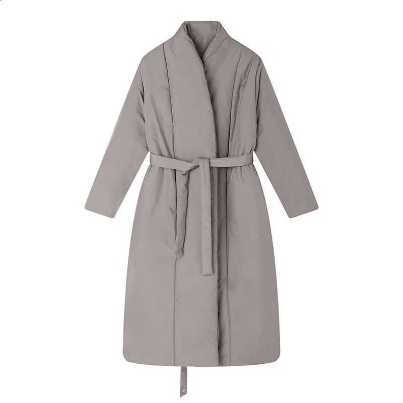 2024 Women Winter degree Thick Coat Warm Parka Oversized Maxi Long coat with belt Casual Outerwear 241105