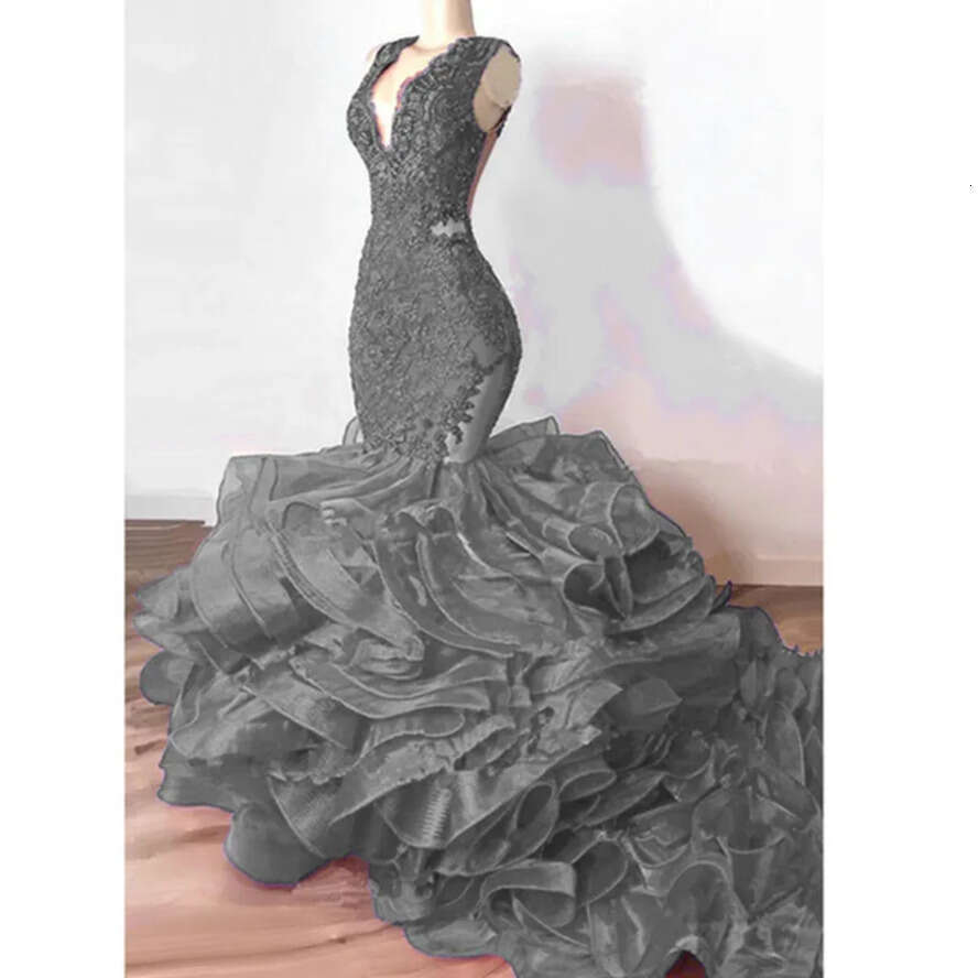 Royal Blue Gorgeous Mermaid Prom Dresses Lace Beaded Chapel Ruffles Train African Trumpet Evening Gowns Robe
