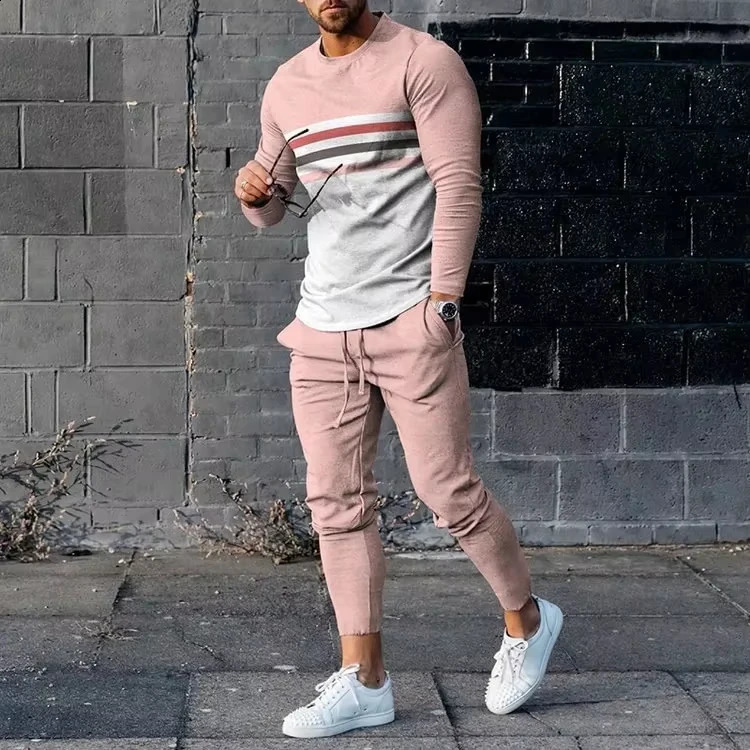 Fall Mens Clothing 3d Printied Mens Fashion Long Sleeve Pants Two-Piece Mens Casual Loose Long Sleeve Pants Two-Piece Set 241105