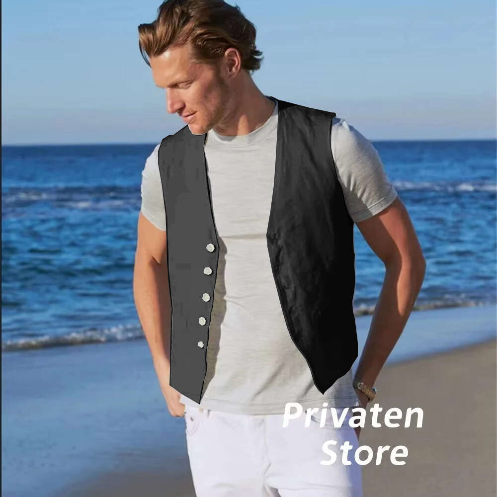 Vest En Single Breasted V-Neck Cardigan White Comfortable And Soft Casual Travel Plus Size Men Waistcoat Tops Chaleco