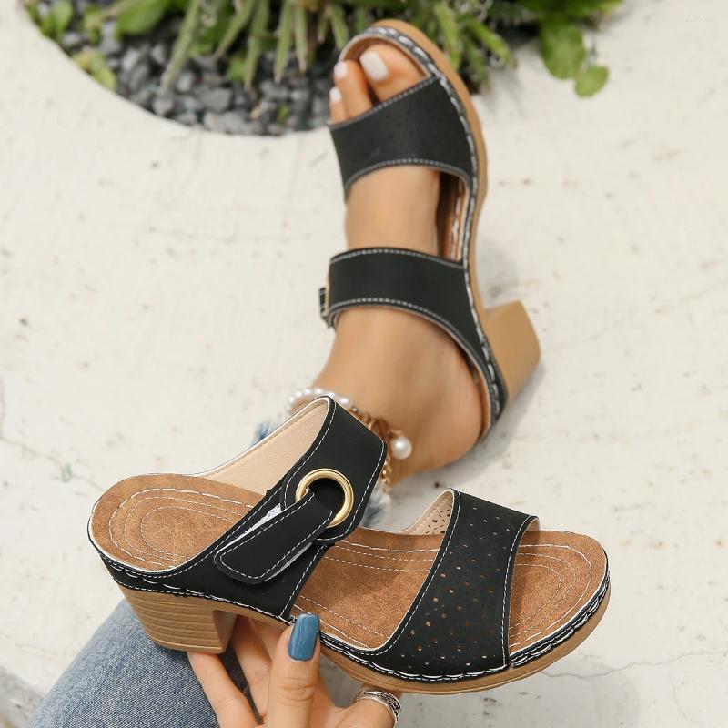 Sandals Women Summer Simple Solid Color Anti-Slip Daily Casual Vacation Beach High Heels Shoes atos De Mujer zhanyishengli