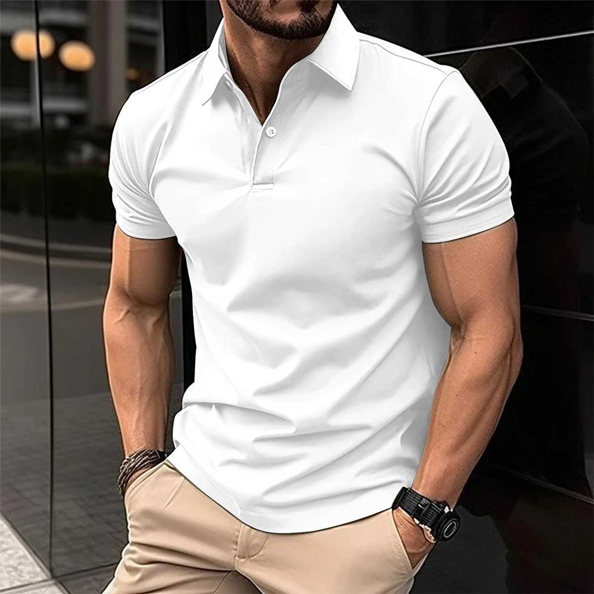 Best Mens Short Sleeve Shirt with Collar Button Solid Color Top for Summer Casual and Comfortable Mens Clothing W241104