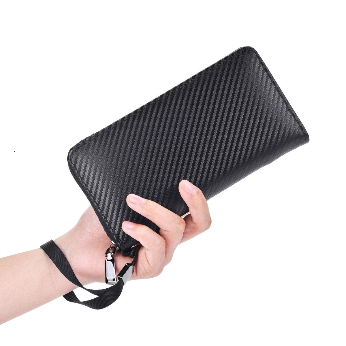 New Men's Long Carbon Fiber Designer Pattern Business Handbag With Large Capacity And Multi Slot Zipper Wallet