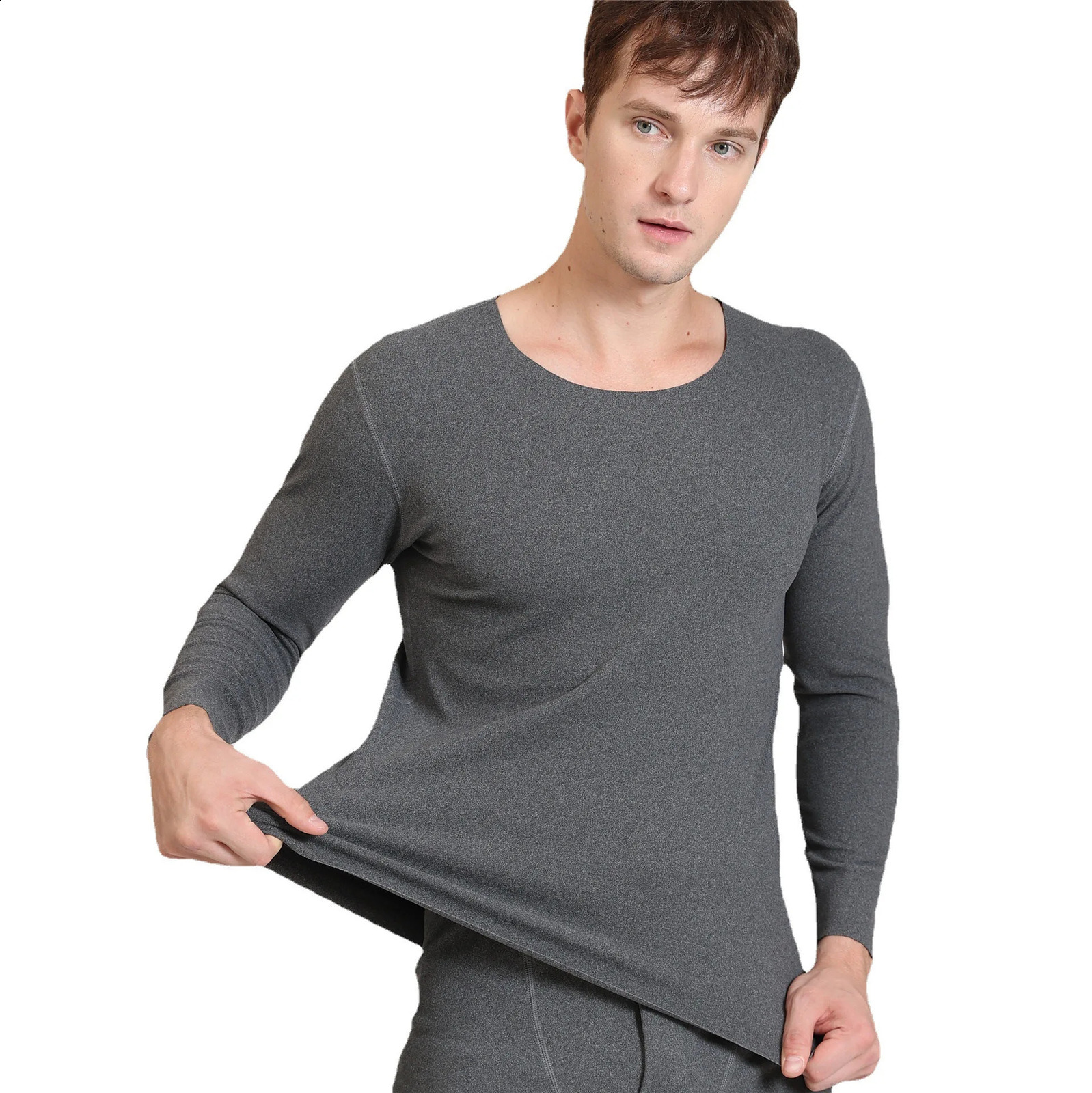 1pcs Autumn Winter Seamless Mens Long-sleeved Thermal Underwear Man Plus Size Round Neck Thin velvet Autumn clothes Tops XL-7XL 241105