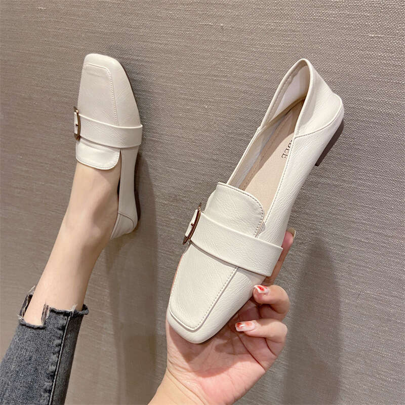 2023 Spring New Women's Head Small Leather Le Fu One Step British Style Versatile Single Shoes Flat Bottom Trendy