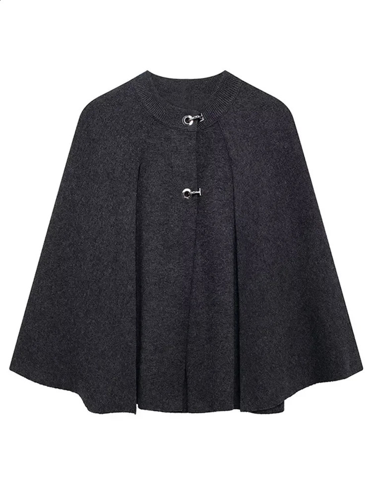 Elegant Solid Cloak Woolen Coat For Women Fashion Oneck Single Breasted Shawl Jackets Autumn Lady High Street Chic Outwear 241105
