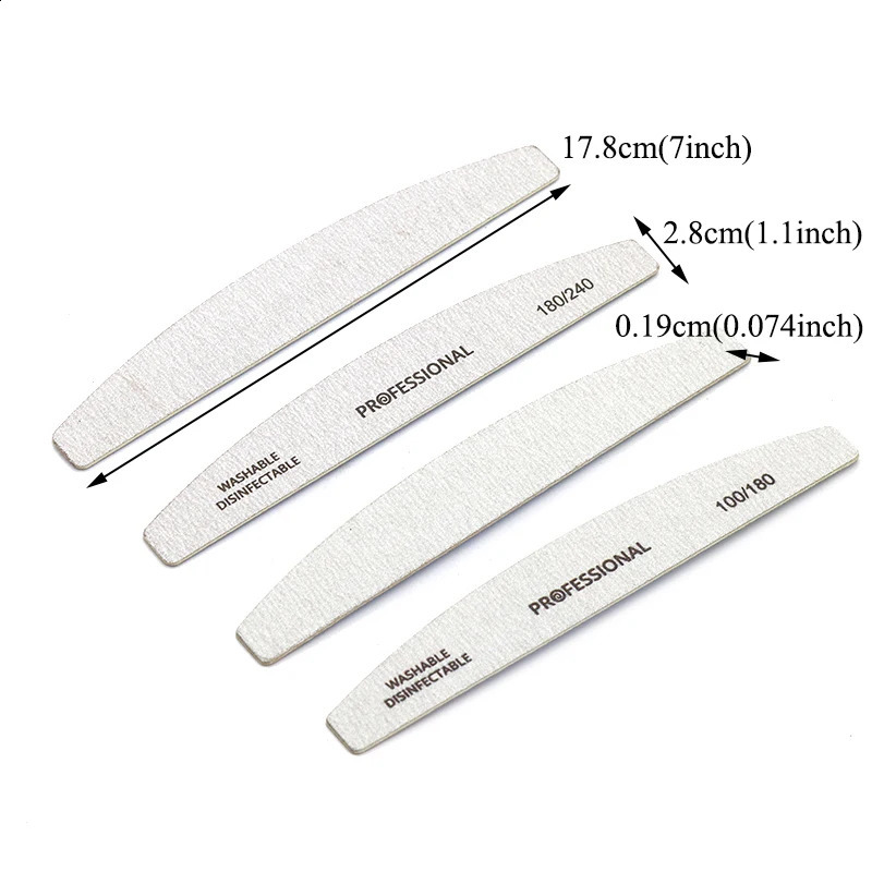 50100Pcs Grey Halfmoon Nail File 100180240 Grit Sanding Nails File Buffer Nail Supplies For Professional Manicure Accessories 241105
