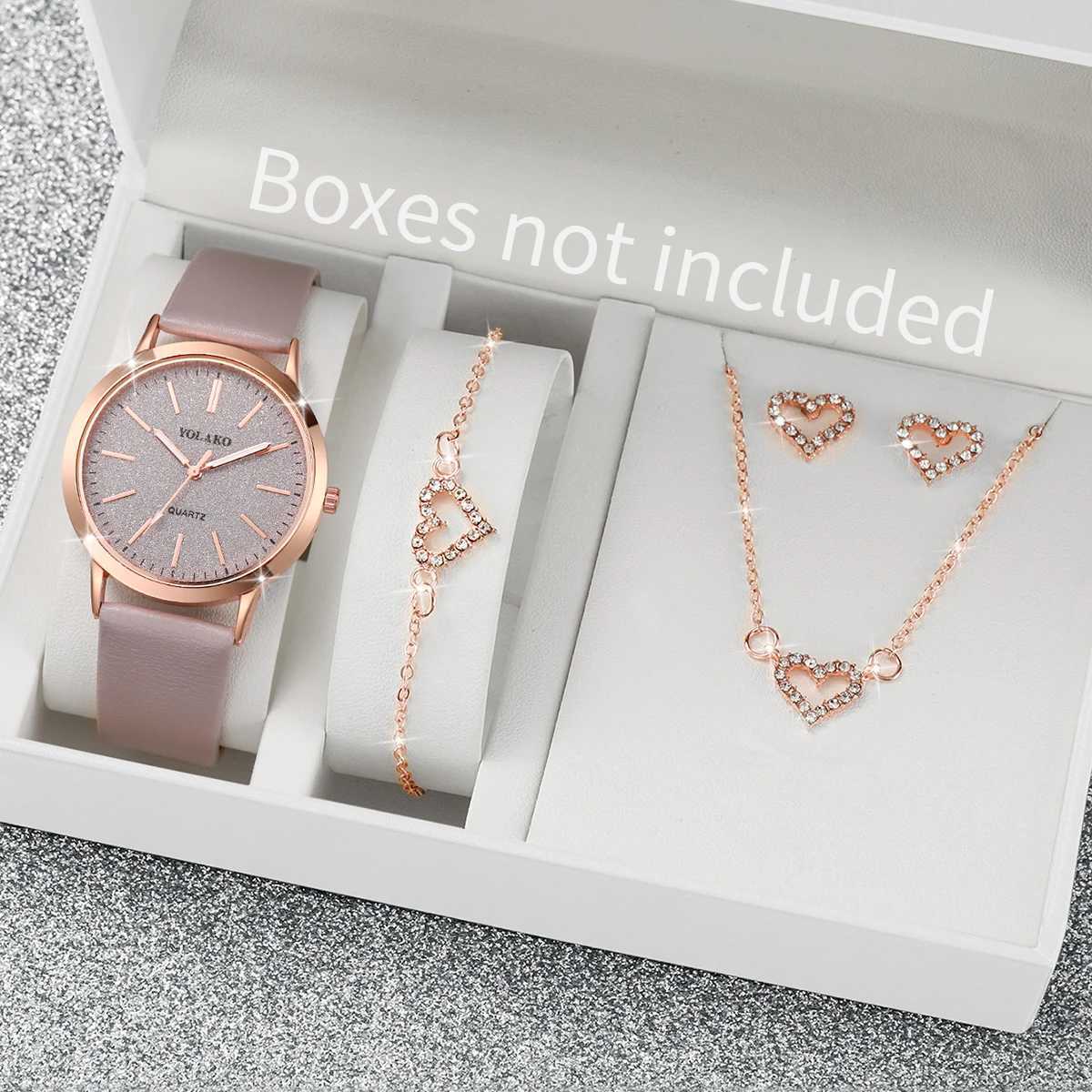 5-piece/set fashion leather strap quartz watch and jewelry set X241106