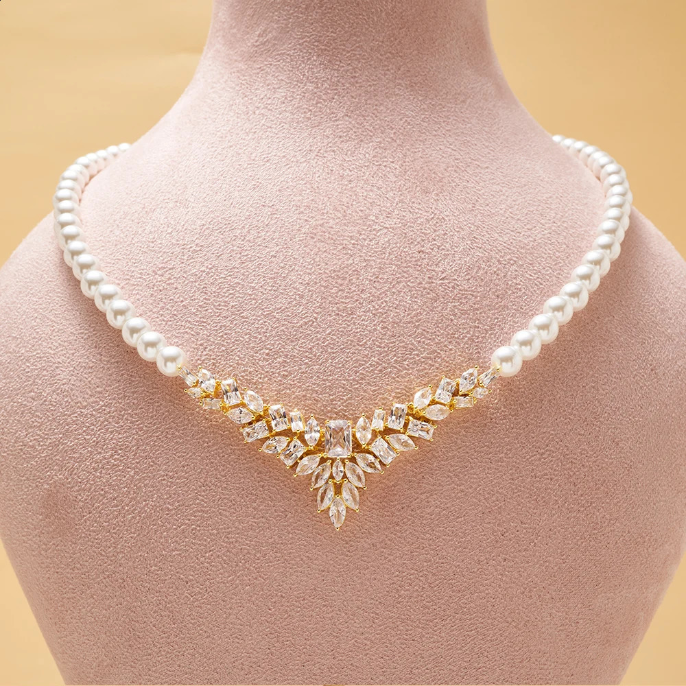 TIRIM Womens Pearl Necklace Set Cubic Zirconia Jewelry Set Dubai Dinner Set Party Engagement Handmade Jewelry Accessories 241105