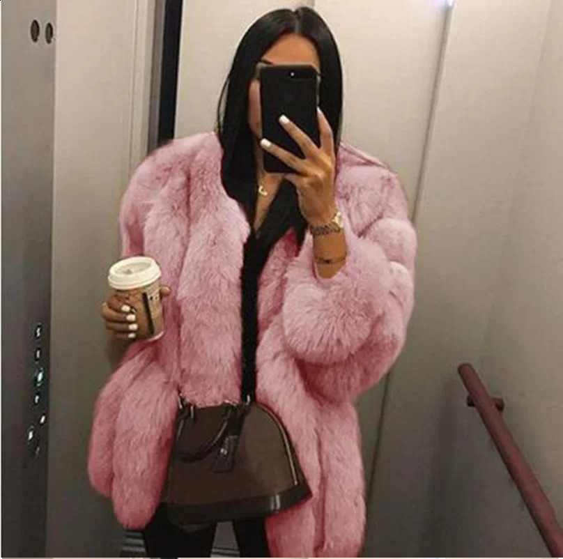 y Long Faux Fox Fur Coat Women Slim Solid Color Jacket 4XL Large Size Winter Coats Manteau Fourrure 241104
