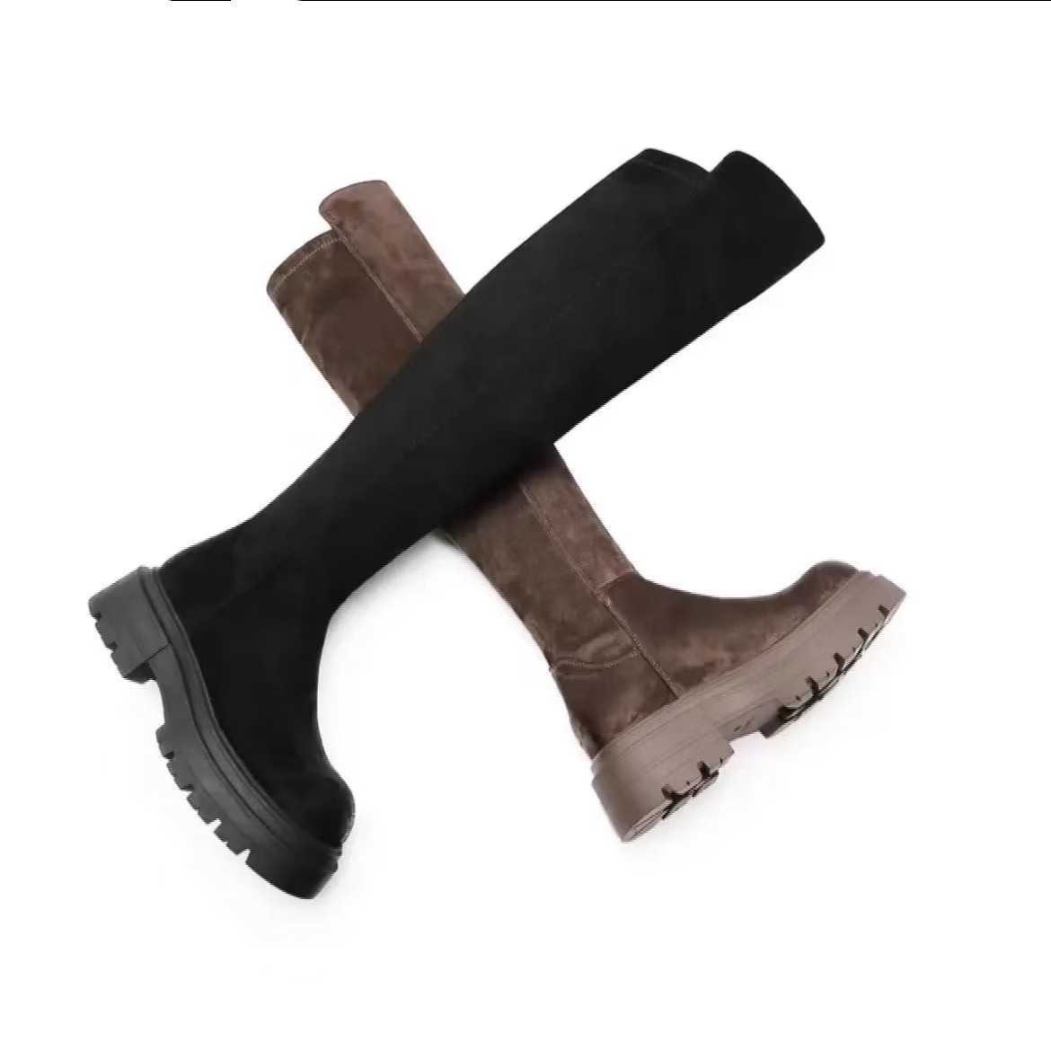 CMM Knee Over Long Boots for Petite Individuals Autumn Winter Collection Thick Soled Slim and Stretchy Boots Versatile for Women