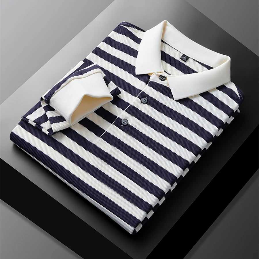 Luxury high-quality long SVE shirt mens spring autumn new striped casual Korean style lapel T-shirt W241106
