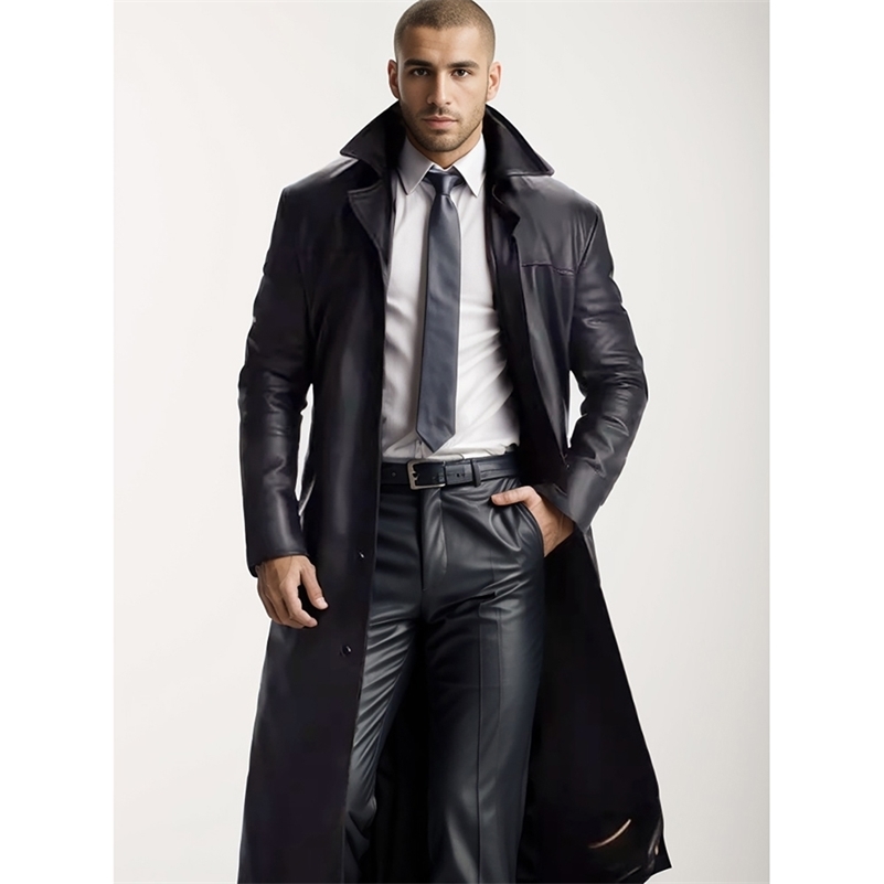 Autumn mens fashionable solid color leather jacket extended 241105