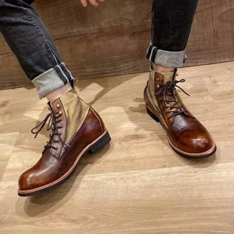 Mens retro high top business boots casual motorcycle ankle boots mens patented leather autumn and winter short boots large size UK 241105