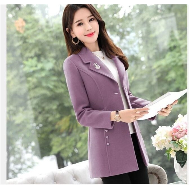 1pcslot vintage style woman wool blend coat female solid vneck autumn winter slim outwear office lady 241105