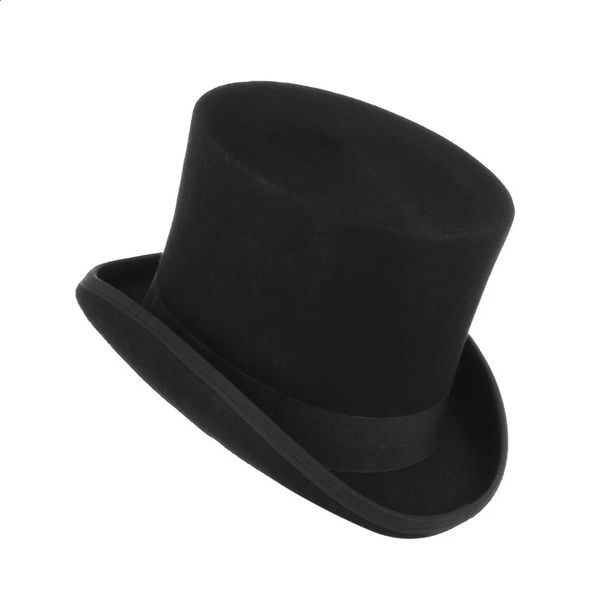 GEMVIE 17cm 100% wool felt beaver high hat top derby cylindrical hat womens crazy hat party costume magic hat 241105