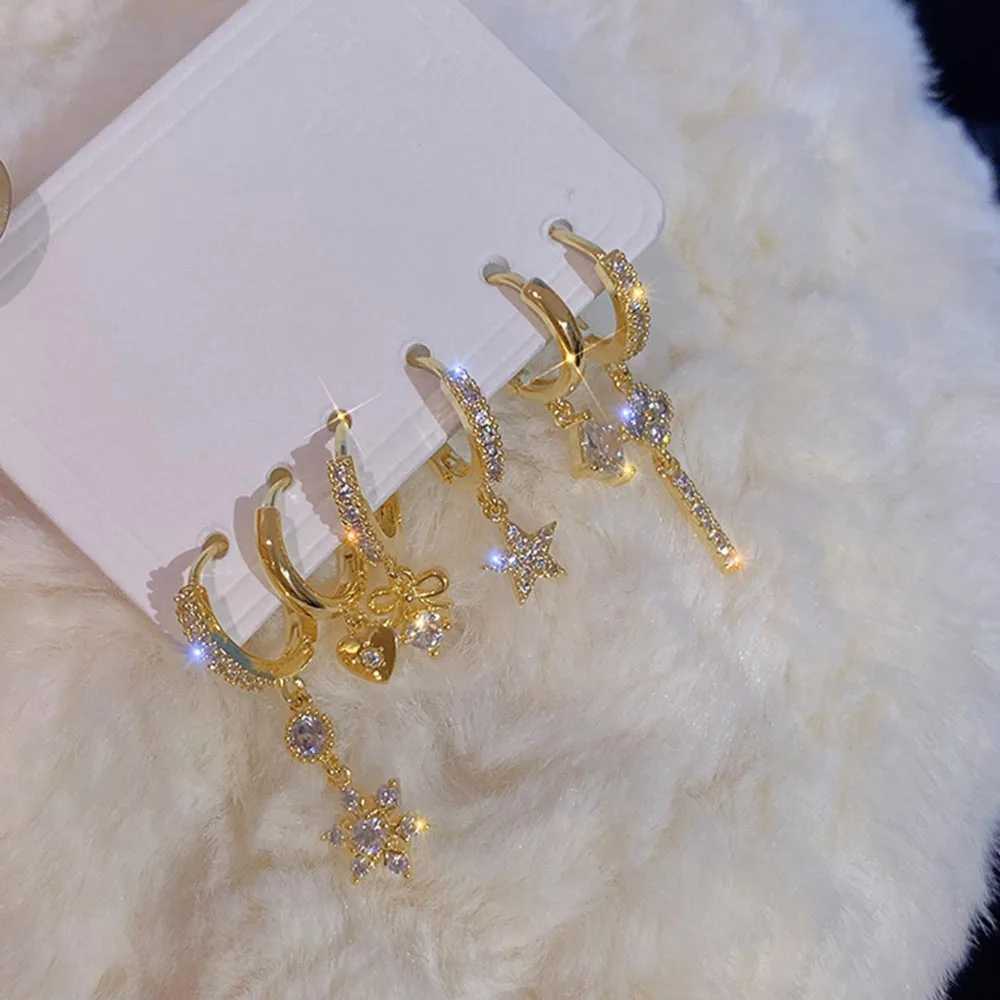 6 pieces/set of new gold Geely pendant earrings designed for crystal star bow drop earrings boxed with perforated jewelry X241106
