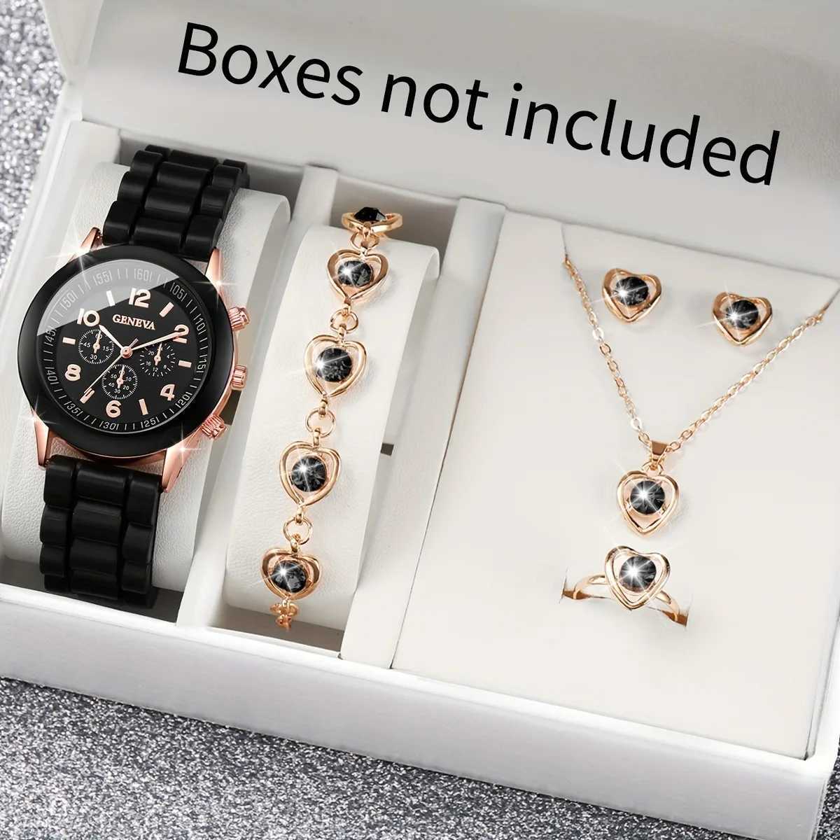 Able Circar silicone quartz watch suitable for students Ins style 5-piece white and black shaped jewelry set X241106
